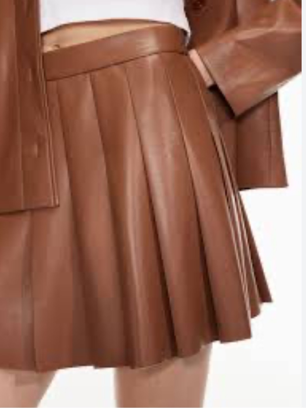 Aritzia Sunday Best Brown Faux Leather Pleated Mini Skirt. Rave. Preppy. Size 2